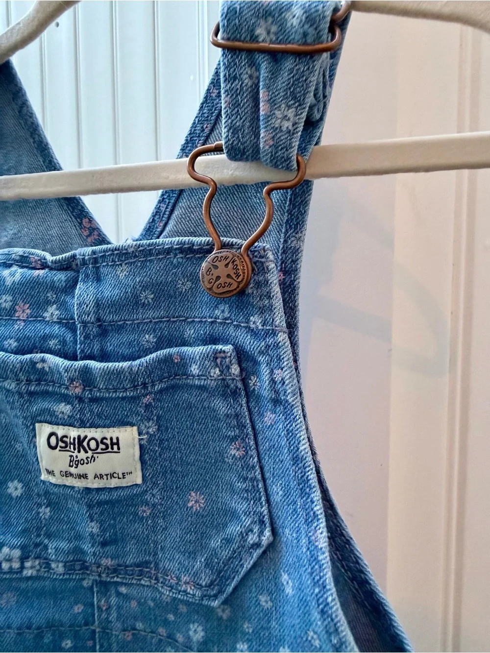 OshKosh B'gosh Blue Floral Denim Overalls for Kids - 12M